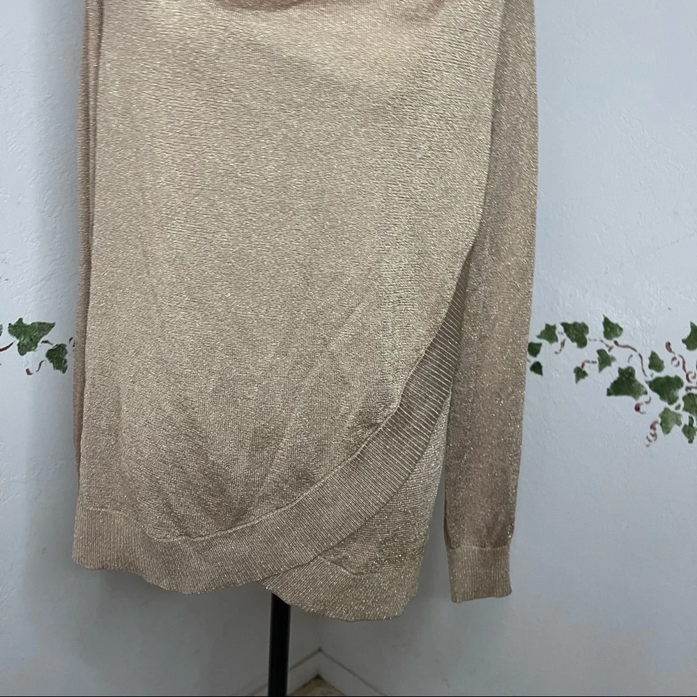International Concepts INC Womens Gold Metallic Long Sleeve Scoop Neck Faux Wrap - Picture 4 of 15
